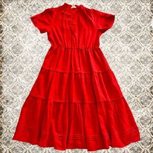 Cynthia Rowley Orange Red Tiered Midi Dress with Short Sleeves Size L